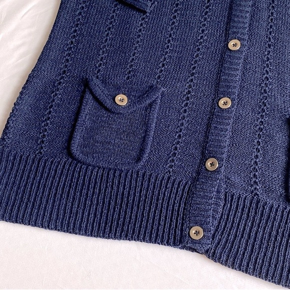 CHARTER CLUB NAVY CROCHET KNIT NAUTICAL STYLE CARDIGAN PREPPY COASTAL  XL - Picture 4 of 6